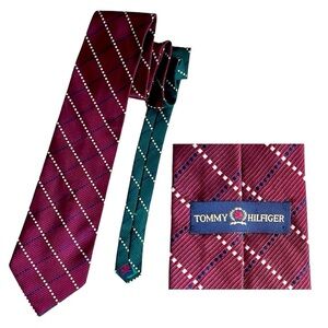 FREE With Purchase | Tommy Hilfiger 100% Silk Tie Burgundy Green Plaid Striped